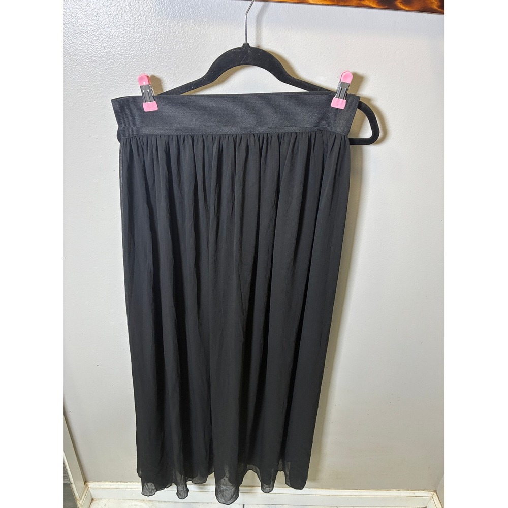 rue21 Womens Black Chiffon Maxi Skirt XL Elastic Waist Flowy Lined Long Skirt